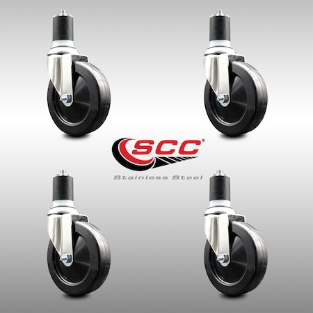 Service Caster 5 Inch 316SS Hard Rubber Wheel Swivel 1-3/4 Inch Expanding Stem Caster Set SCC SCC-SS316EX20S514-HRS-134-4